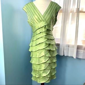 Adrianna Papell Sage Green Shutter Pleat Dress